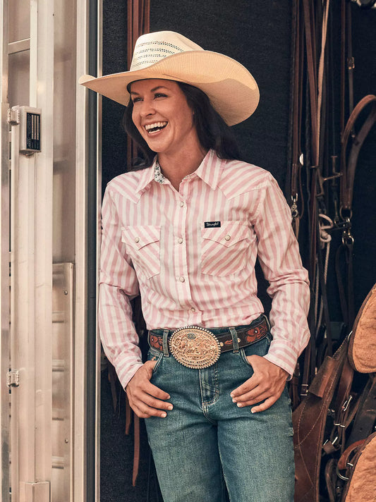 Women's Wrangler All Occasion Pink Stripes Western Snap Shirt