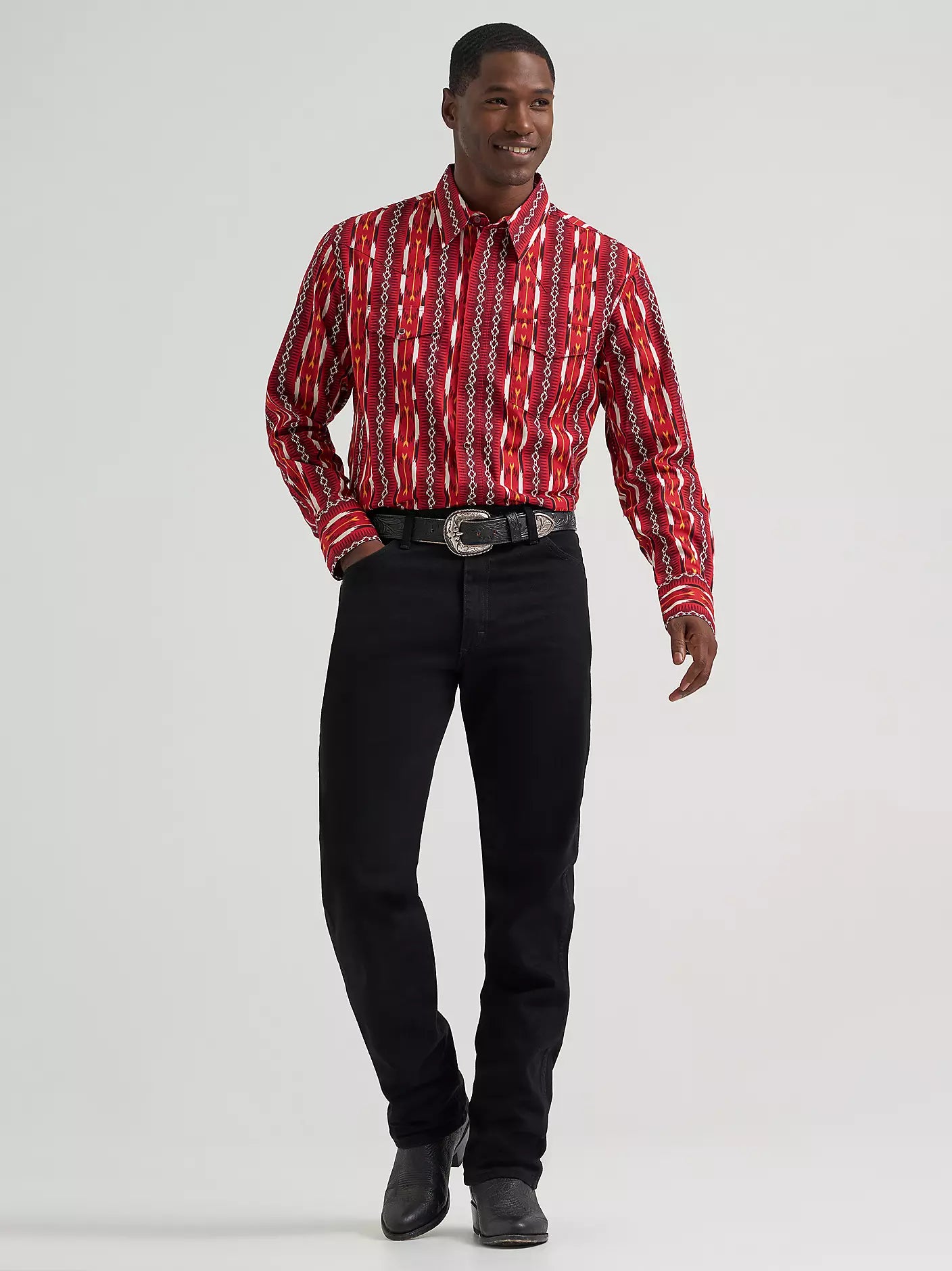 Wrangler Checotah Fire Red Arrow Long Sleeve Snap Shirt