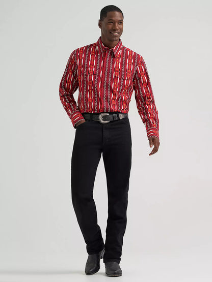 Wrangler Checotah Fire Red Arrow Long Sleeve Snap Shirt
