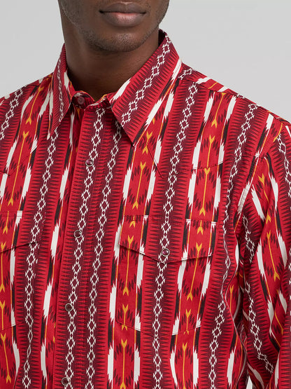 Wrangler Checotah Fire Red Arrow Long Sleeve Snap Shirt