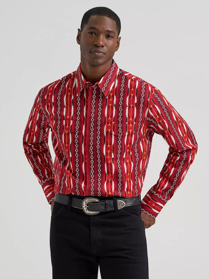Wrangler Checotah Fire Red Arrow Long Sleeve Snap Shirt