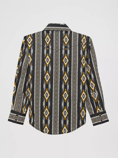 Wrangler Boy's Checotah Crow Black Long Sleeve Snap Shirt