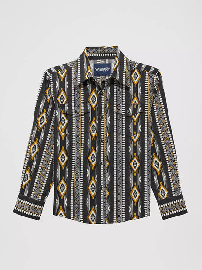 Wrangler Boy's Checotah Crow Black Long Sleeve Snap Shirt