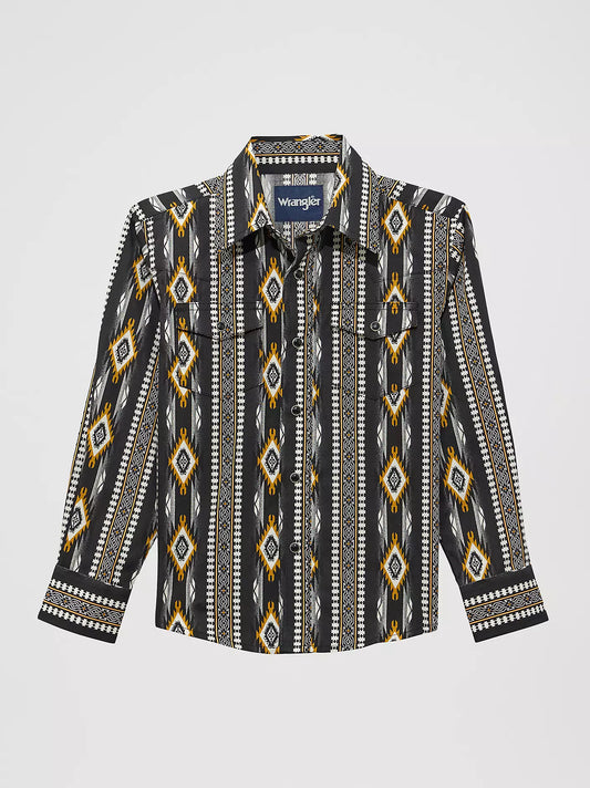 Wrangler Boy's Checotah Crow Black Long Sleeve Snap Shirt