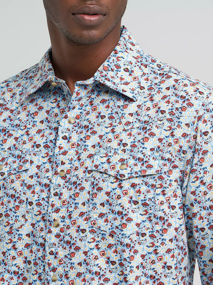 Men's Wrangler Retro Floral Fig Premium Long Sleeve Snap Shirt
