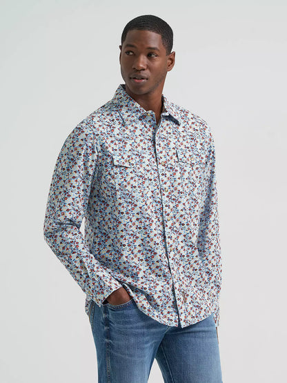 Men's Wrangler Retro Floral Fig Premium Long Sleeve Snap Shirt