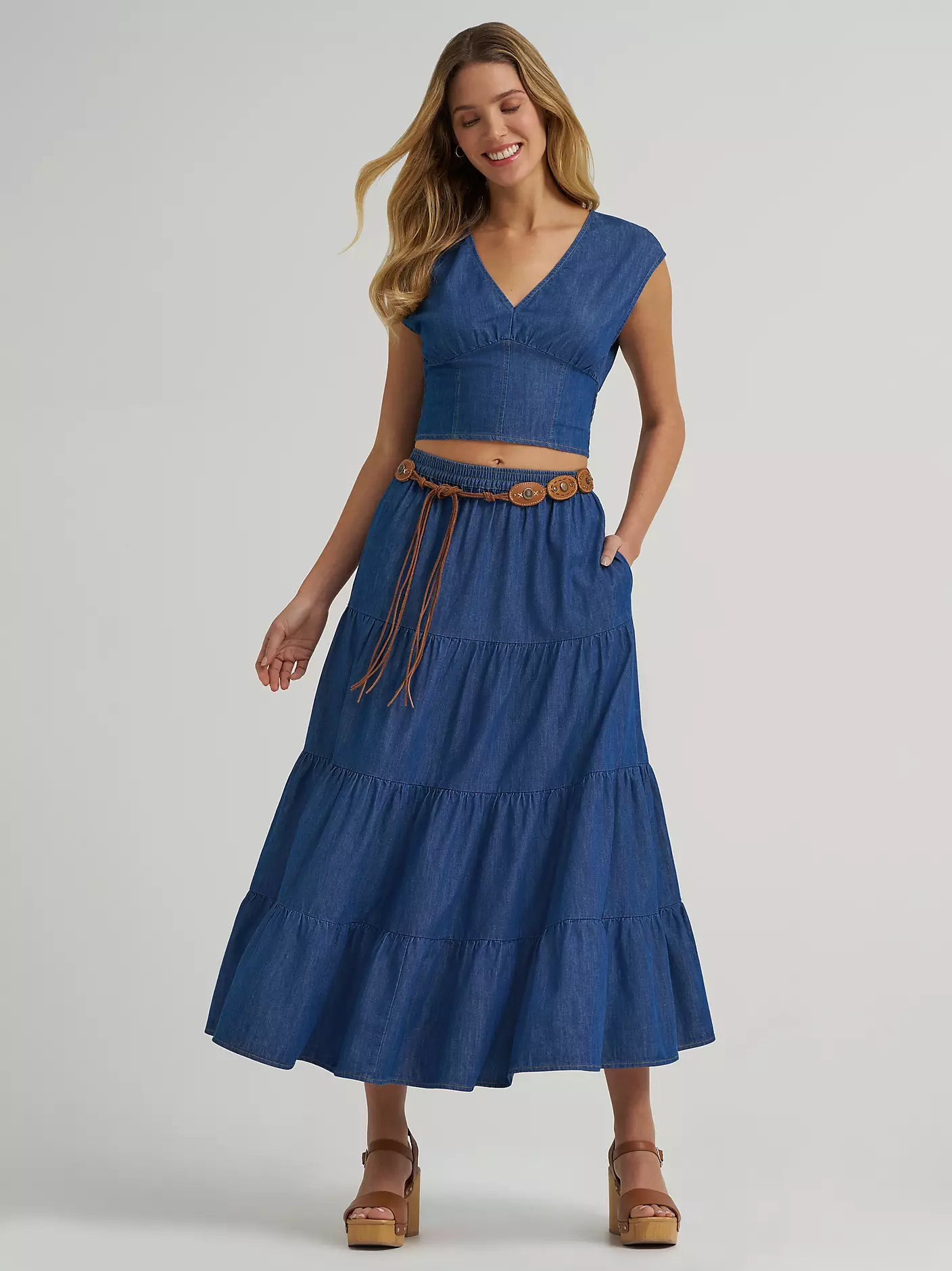 Wrangler Denim Tiered Maxi Skirt