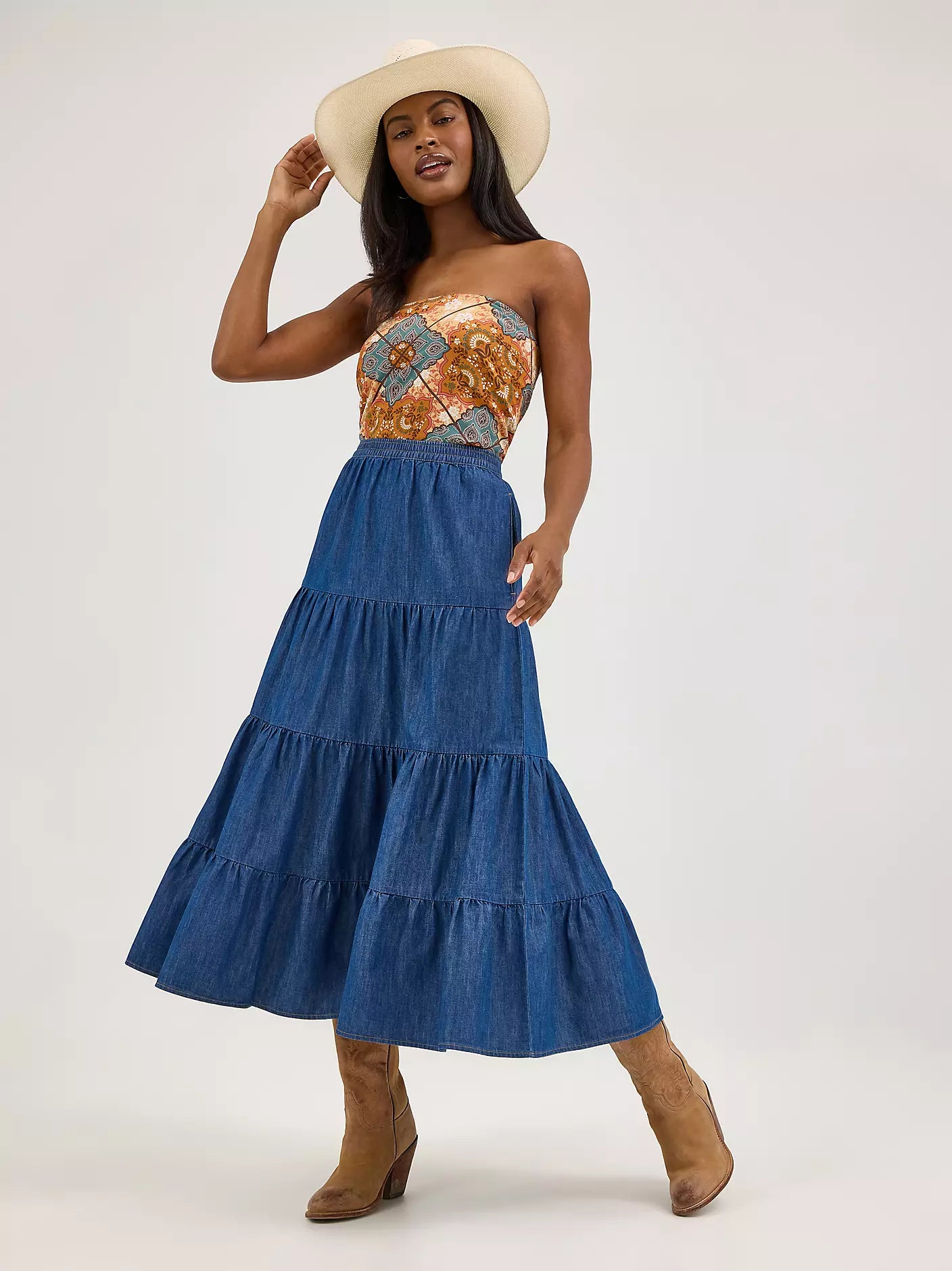 Wrangler Denim Tiered Maxi Skirt