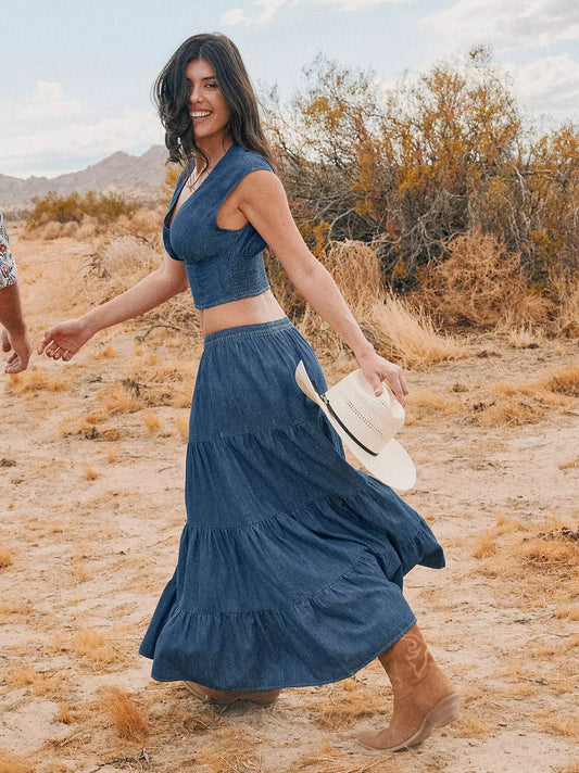 Wrangler Denim Tiered Maxi Skirt