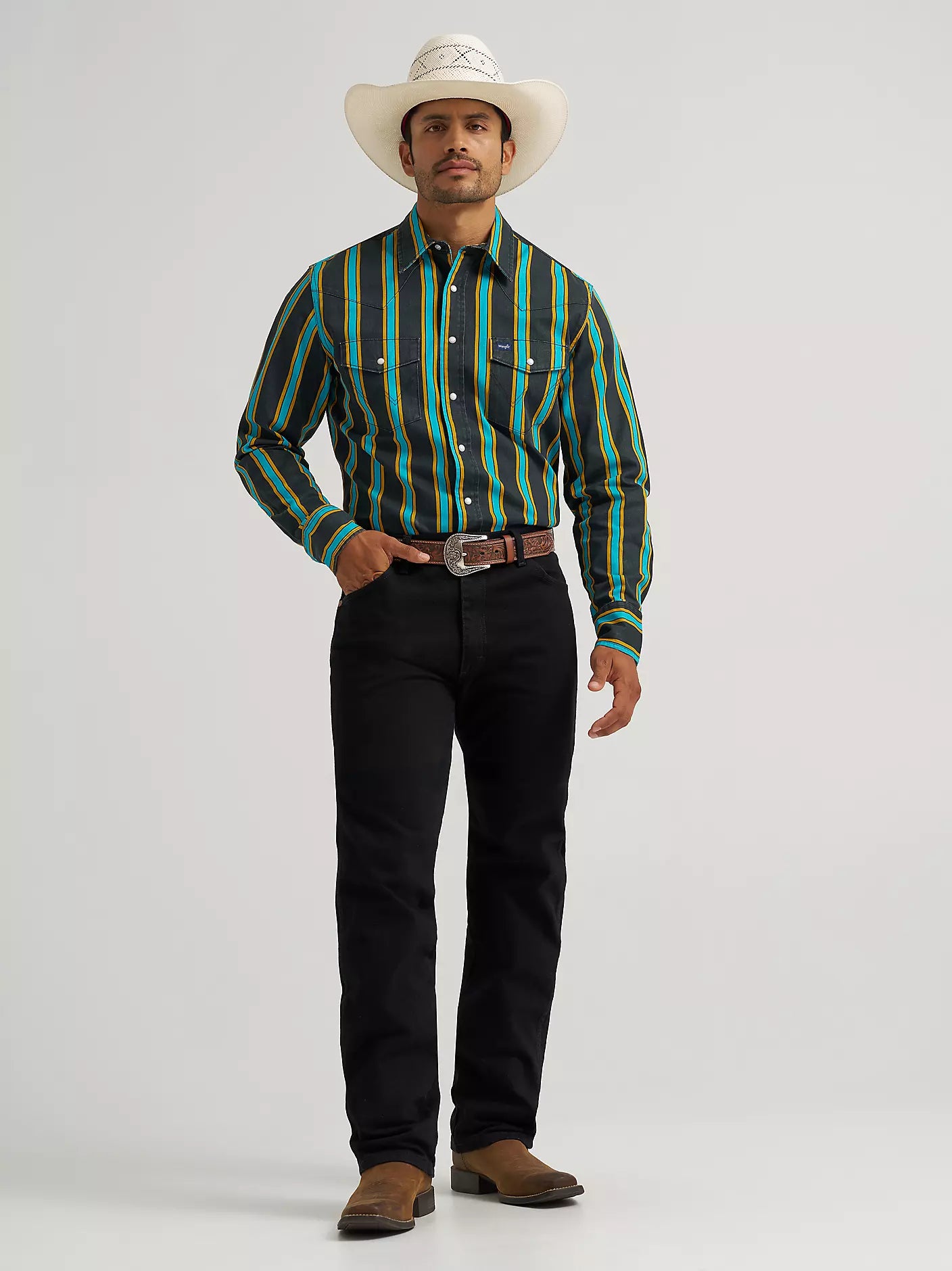 Wrangler Vintage-Inspired Brushpopper Western Snap Long Sleeve Shirt