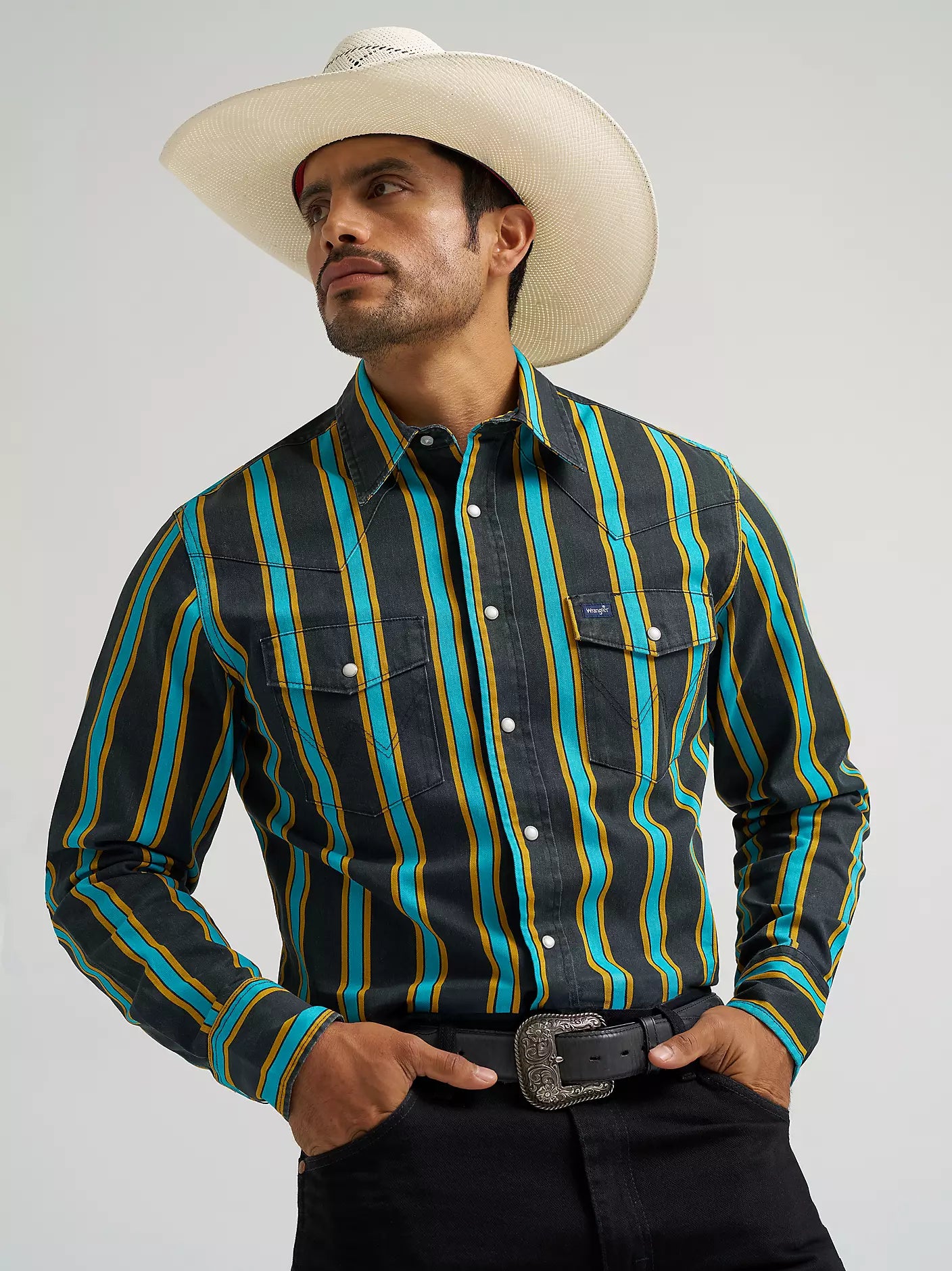 Wrangler Vintage-Inspired Brushpopper Western Snap Long Sleeve Shirt