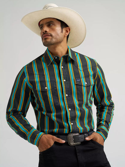 Wrangler Vintage-Inspired Brushpopper Western Snap Long Sleeve Shirt