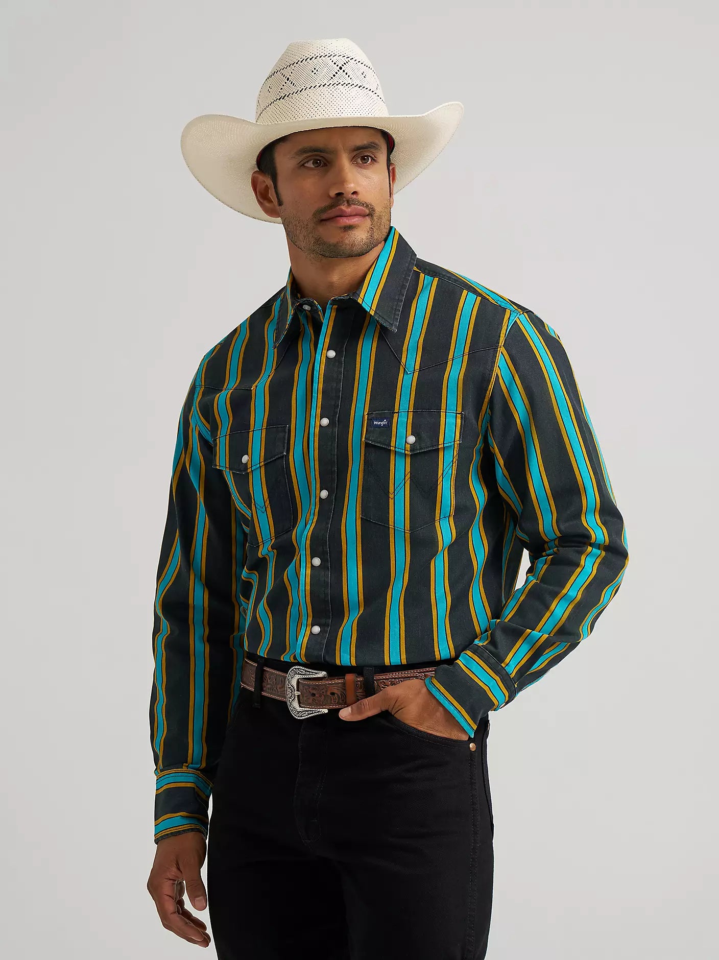 Wrangler Vintage-Inspired Brushpopper Western Snap Long Sleeve Shirt