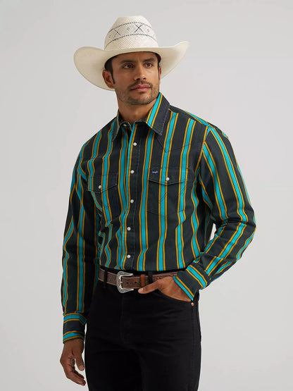 Wrangler Vintage-Inspired Brushpopper Western Snap Long Sleeve Shirt