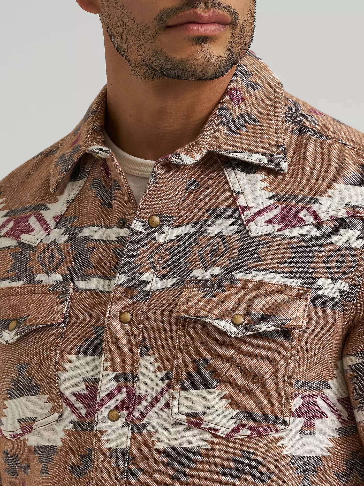 Wrangler Retro Premium Brown Arrowhead Western Snap Jacquard Shirt