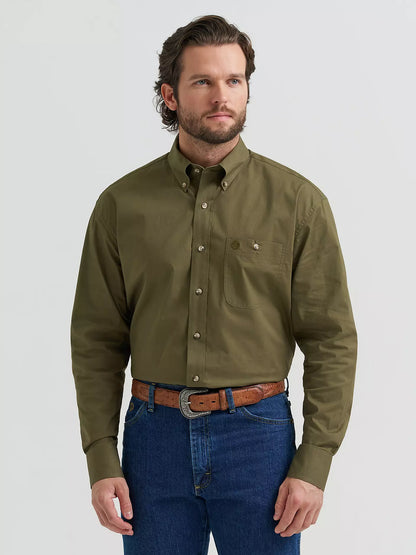 Wrangler George Strait Lichen Solid One Pocket Button Down Shirt