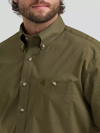 Wrangler George Strait Lichen Solid One Pocket Button Down Shirt
