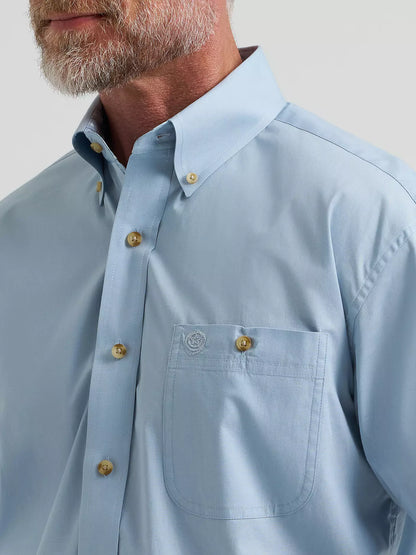 Wrangler George Strait Blue Steel Solid One Pocket Button Down Shirt