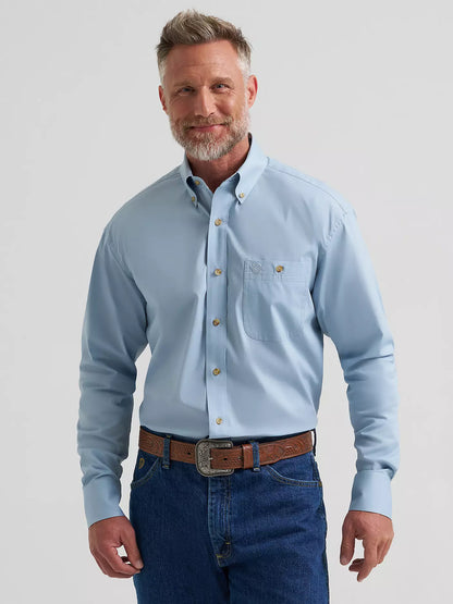 Wrangler George Strait Blue Steel Solid One Pocket Button Down Shirt