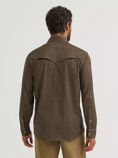 Wrangler All Terrain Gear Men's Turkish Coffee Ditzy Checotah Technical Shirt