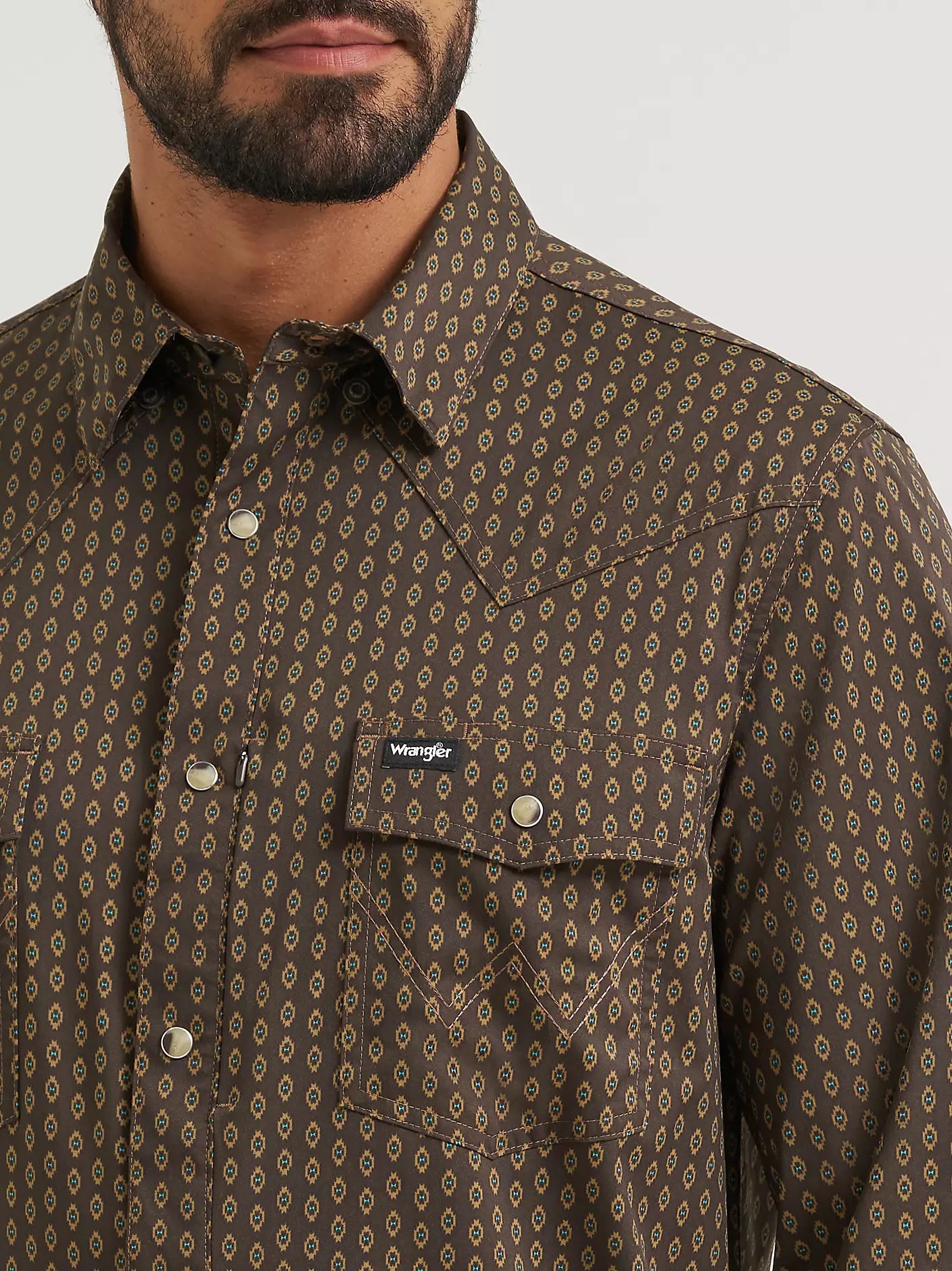Wrangler All Terrain Gear Men's Turkish Coffee Ditzy Checotah Technical Shirt