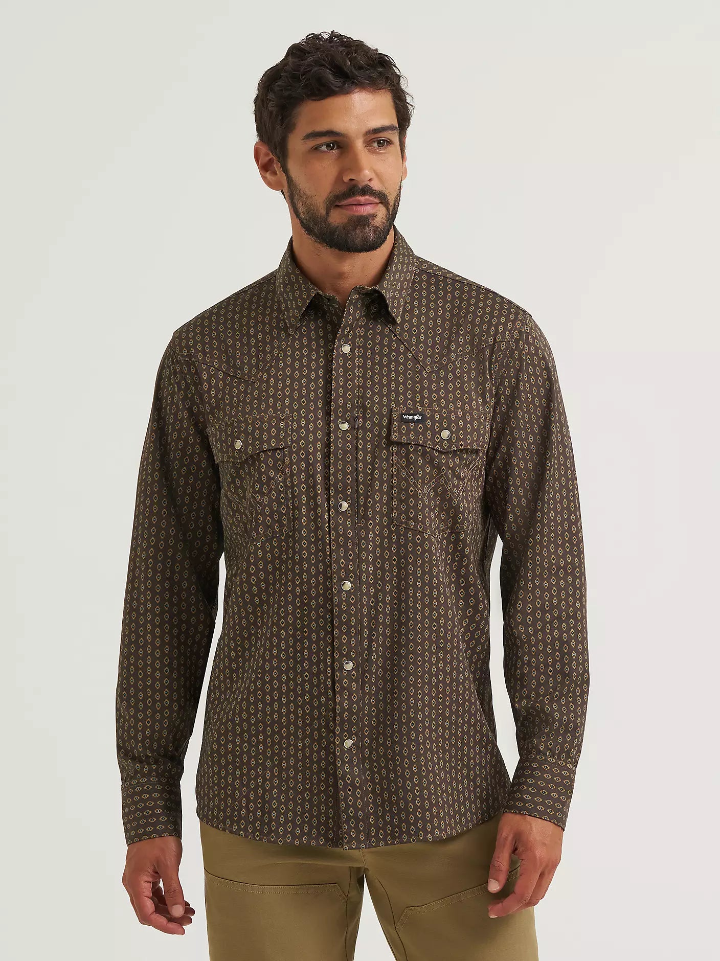 Wrangler All Terrain Gear Men's Turkish Coffee Ditzy Checotah Technical Shirt