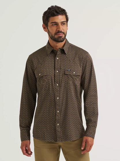 Wrangler All Terrain Gear Men's Turkish Coffee Ditzy Checotah Technical Shirt