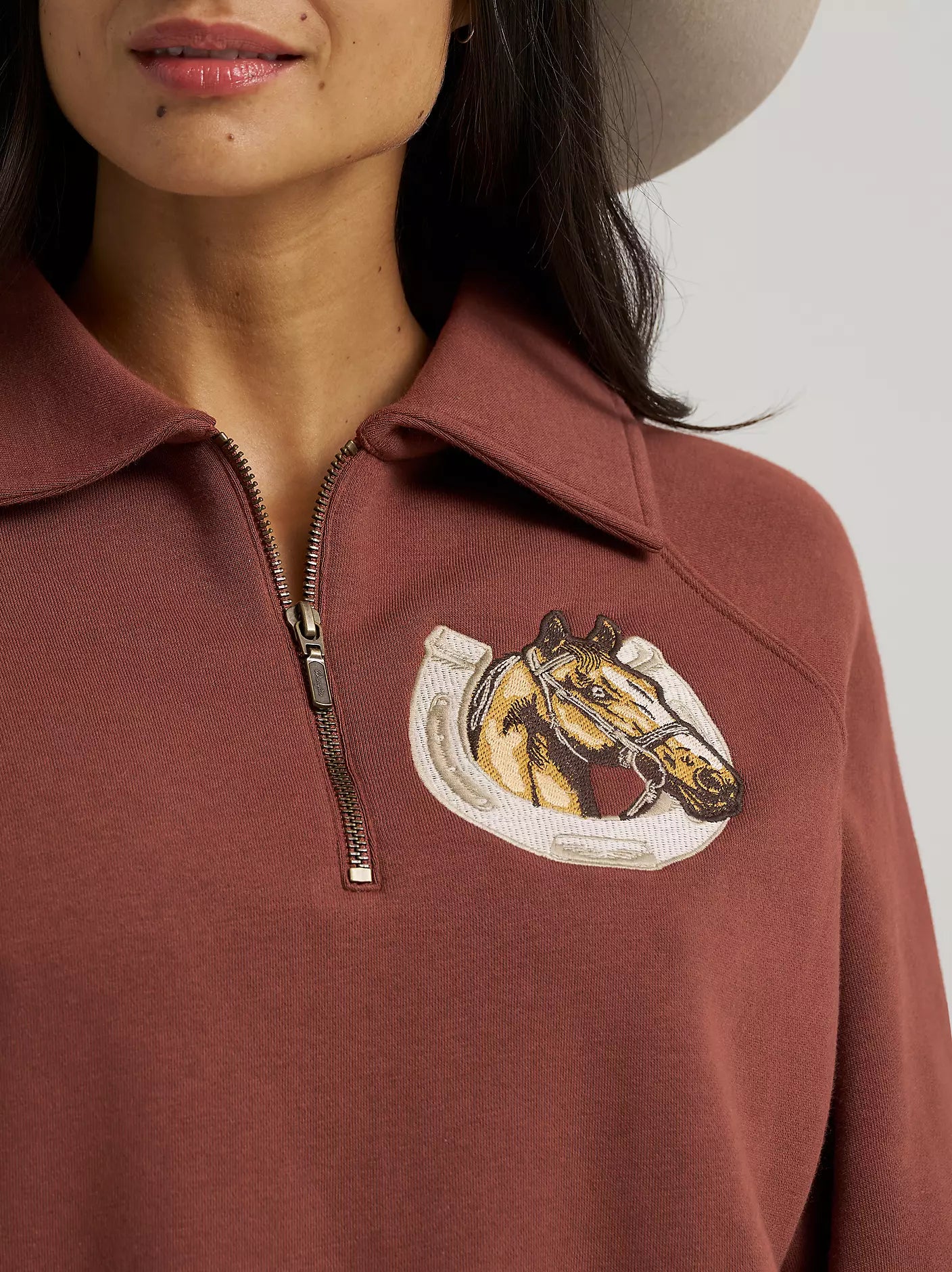 Women's Rust Horseshoe Collared Zip Pullover