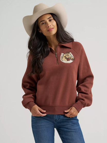 Women's Rust Horseshoe Collared Zip Pullover