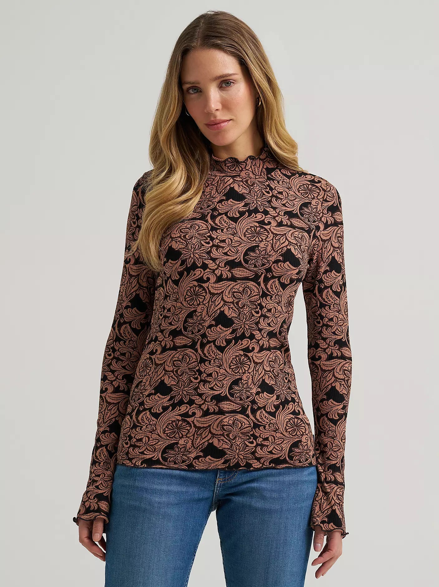 Wrangler Black Mock Neck Knit Blouse