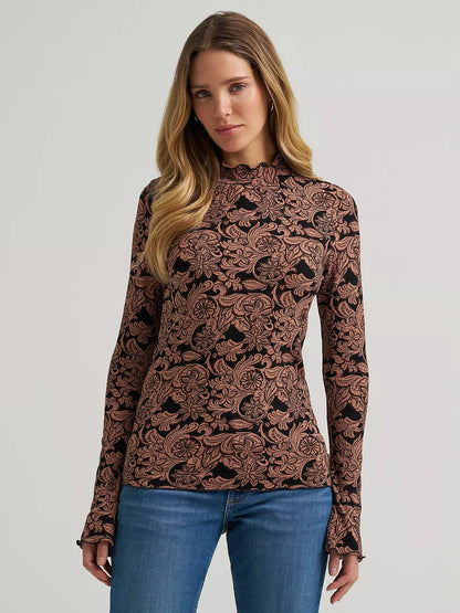 Wrangler Black Mock Neck Knit Blouse
