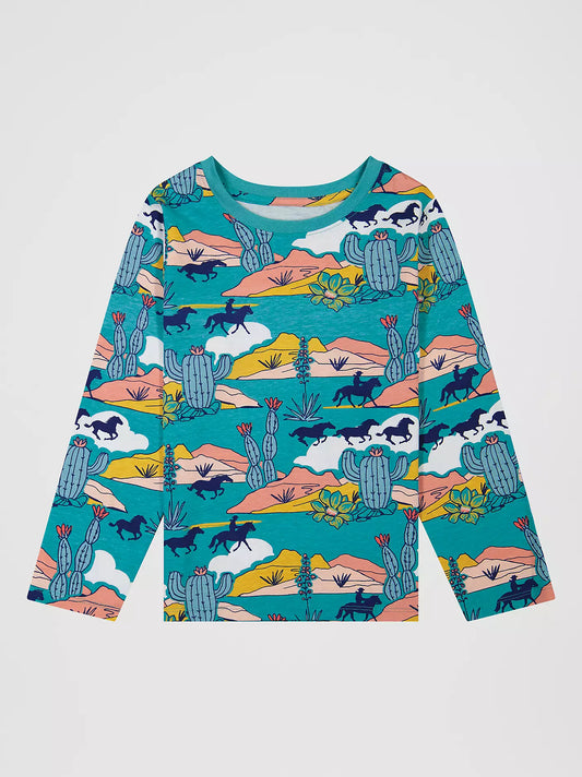 Wrangler Turquoise Long Sleeve Cowgirl Graphic Tee