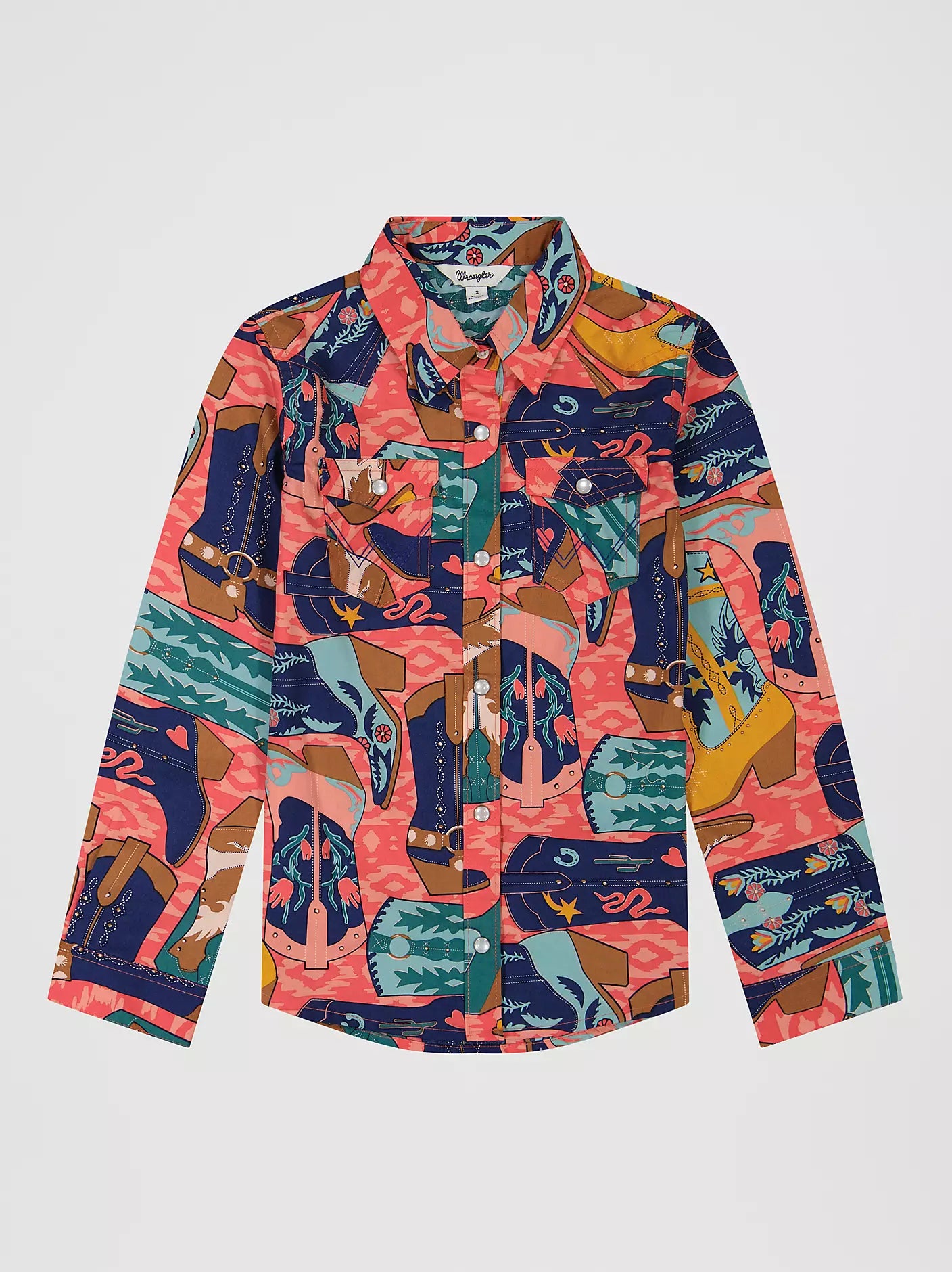 Wrangler Pink Bold Print Western Snap Shirt