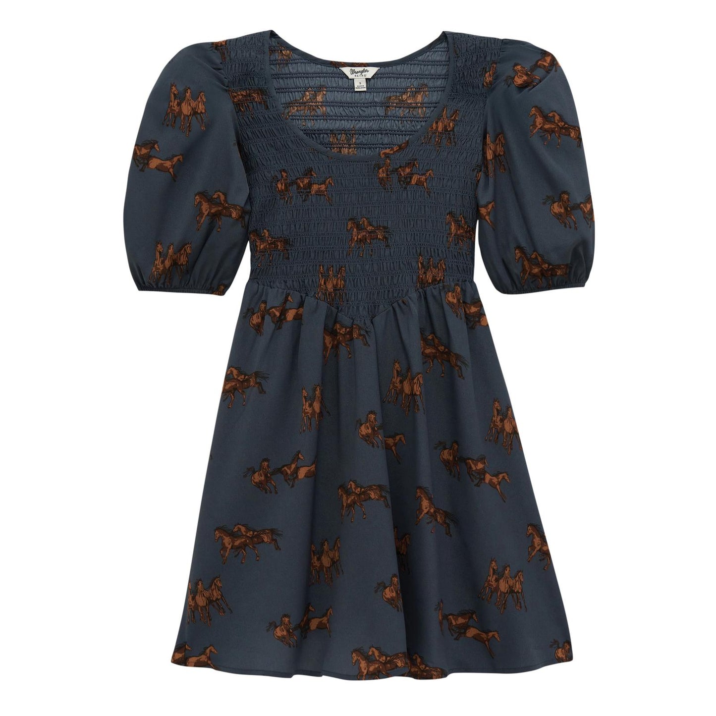 Wrangler Retro Punchy Blue Running Horse Smocked Dress