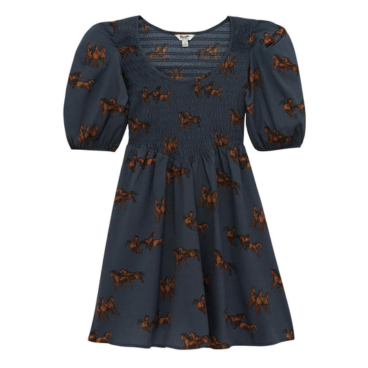 Wrangler Retro Punchy Blue Running Horse Smocked Dress