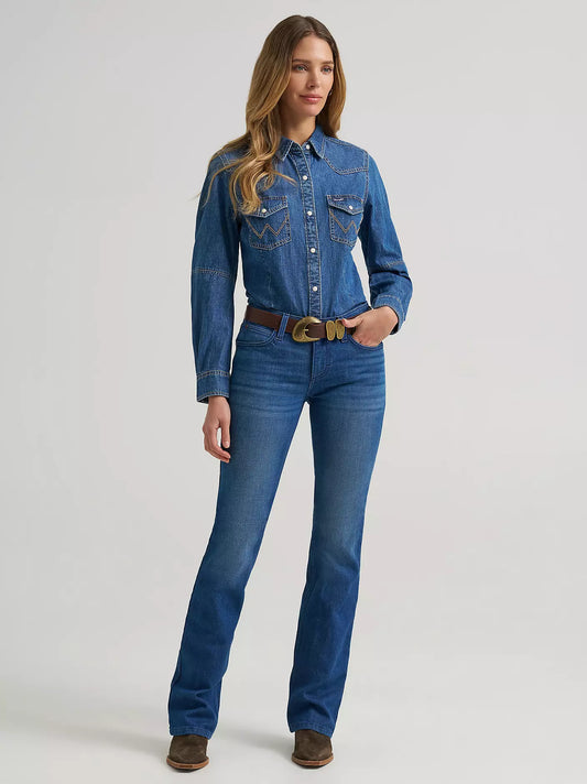 Wrangler Women's Barrel Sleeve Denim Western Snap Shirt