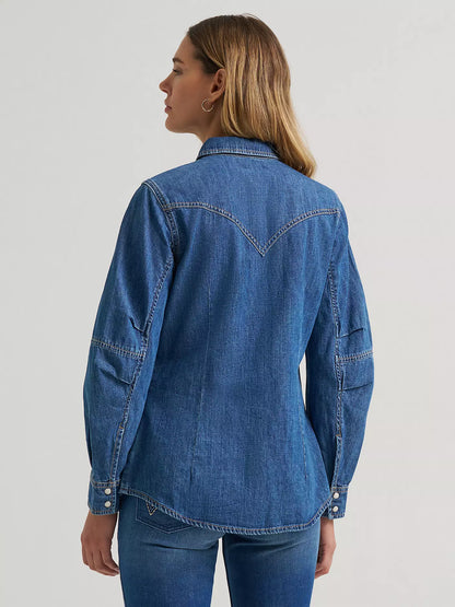 Wrangler Women's Barrel Sleeve Denim Western Snap Shirt