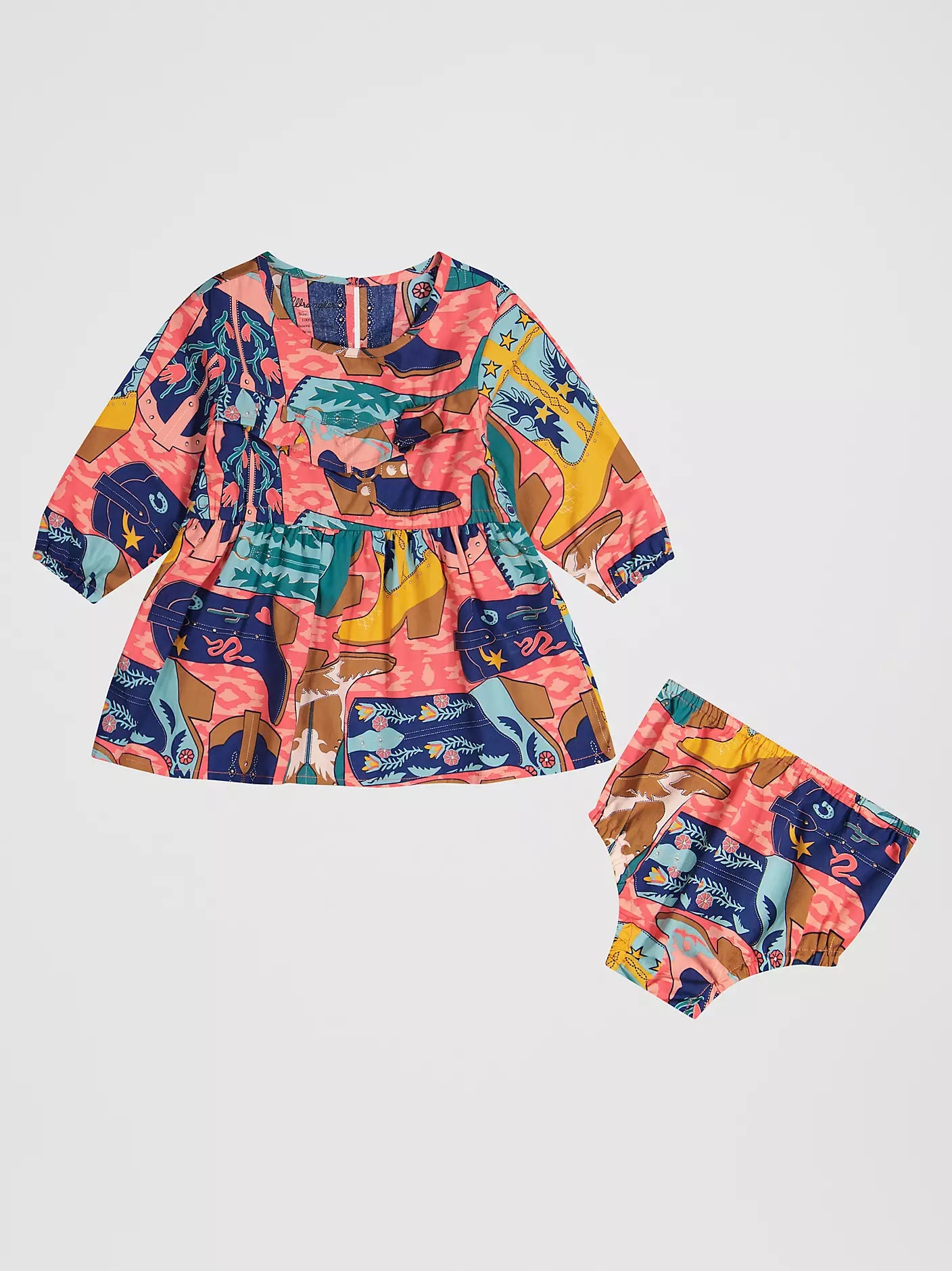 Wrangler Little Girl's Pink Boot Long Sleeve Western Dress