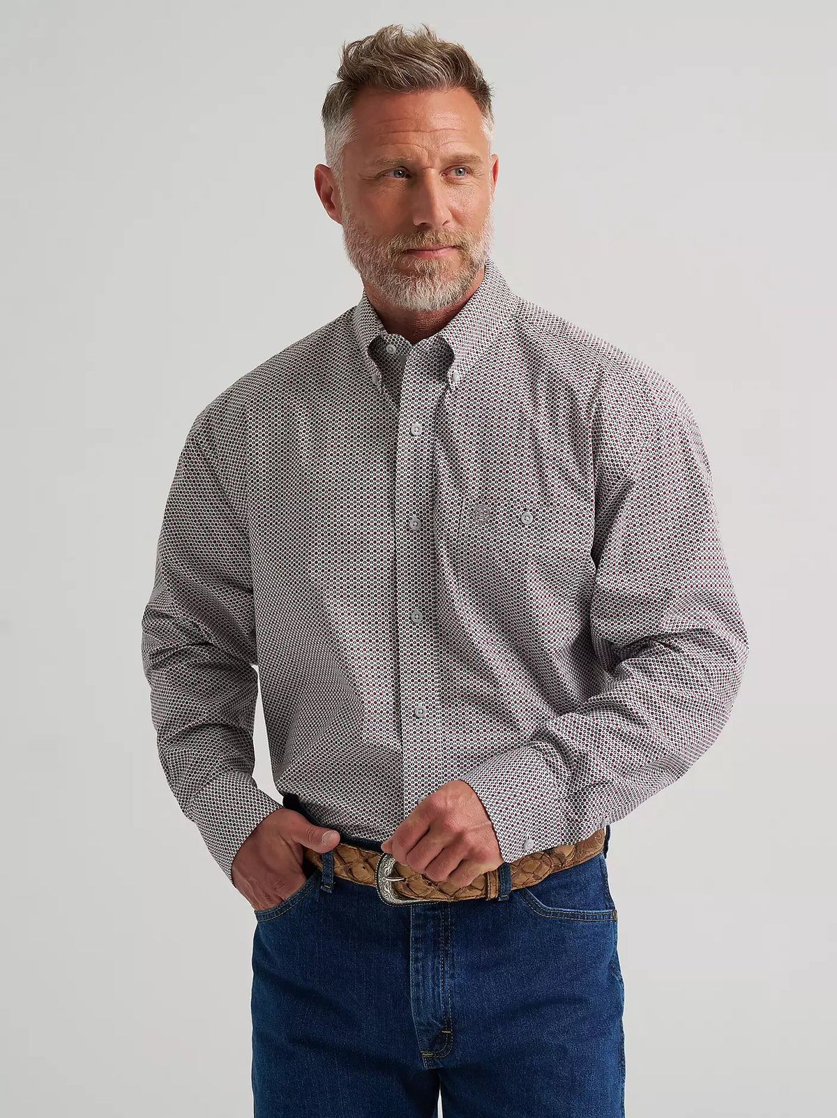 Wrangler George Strait Grey Spur Long Sleeve Button Down One Pocket Shirt