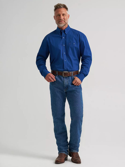 Wrangler George Strait Blue Creek Solid One Pocket Button Down Shirt