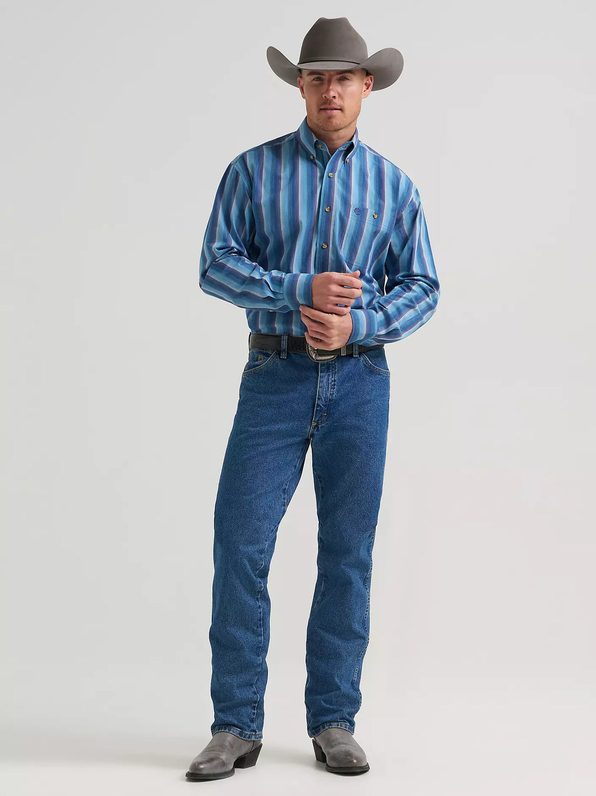 Wrangler George Strait Blue Ombre Stripe Long Sleeve Button Down Shirt