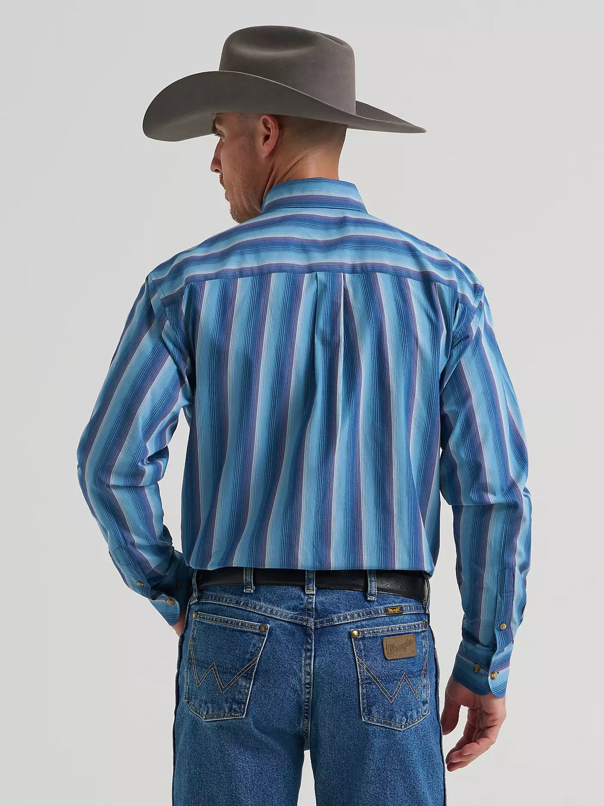 Wrangler George Strait Blue Ombre Stripe Long Sleeve Button Down Shirt