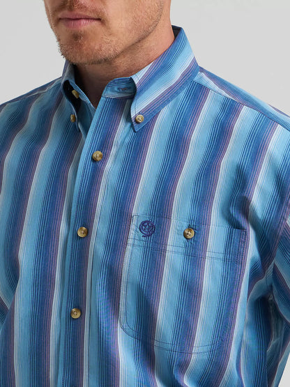 Wrangler George Strait Blue Ombre Stripe Long Sleeve Button Down Shirt