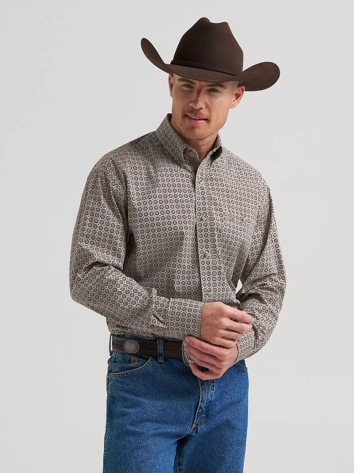 Wrangler George Strait Tan Medallion Long Sleeve Button Down Shirt