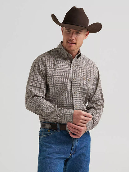 Wrangler George Strait Tan Medallion Long Sleeve Button Down Shirt