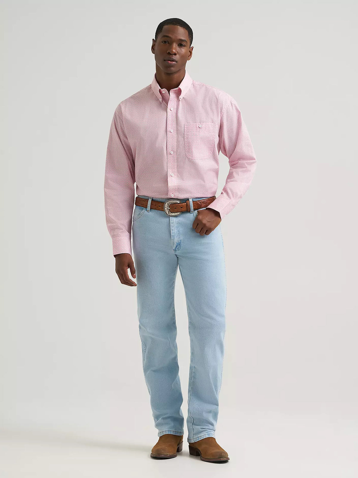 Wrangler Bucking Cancer Pale Pink Button Down Shirt