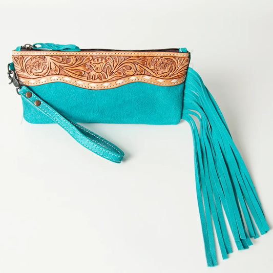 Turquoise Tooled Fringe Wristlet