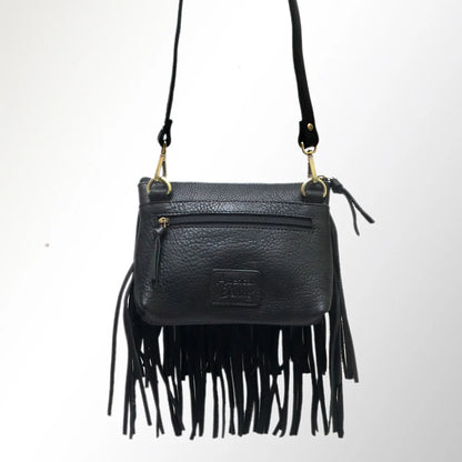 BLACK LEATHER FRINGE CROSSBODY PURSE