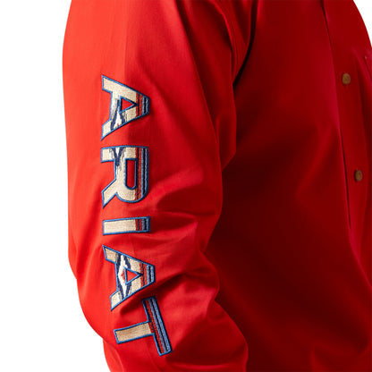 Ariat Team Logo Red Khaki Twill Long Sleeve Shirt