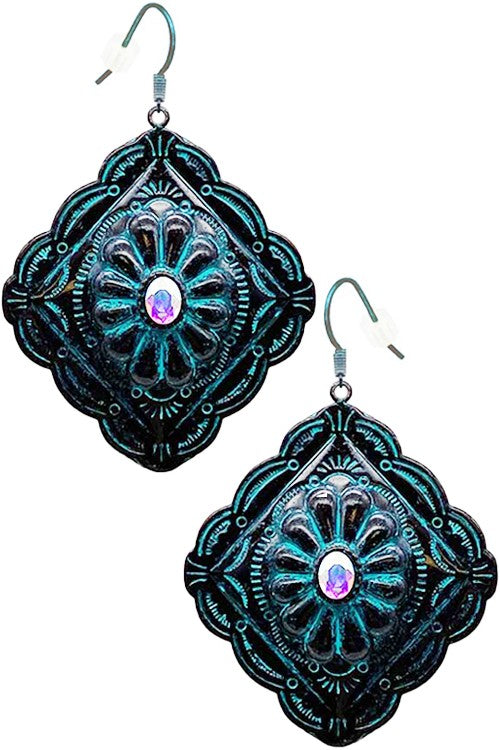 WESTERN CONCHO AZTEC RHINESTONE DIAMOND EARRING